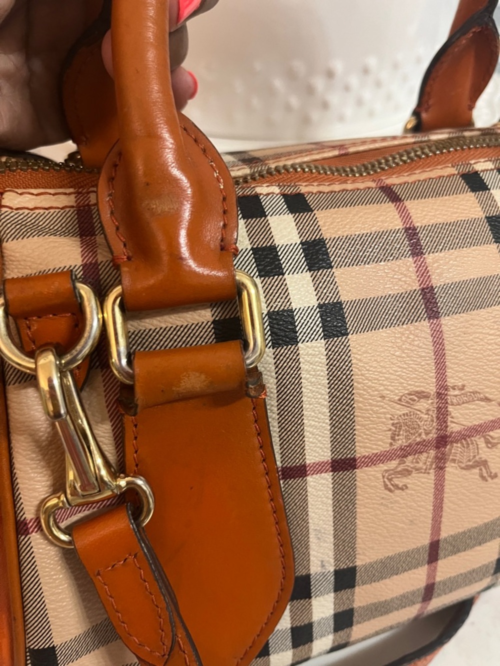 Burberry Orange, Tan & Beige Check Satchel - Picture 3 of 16
